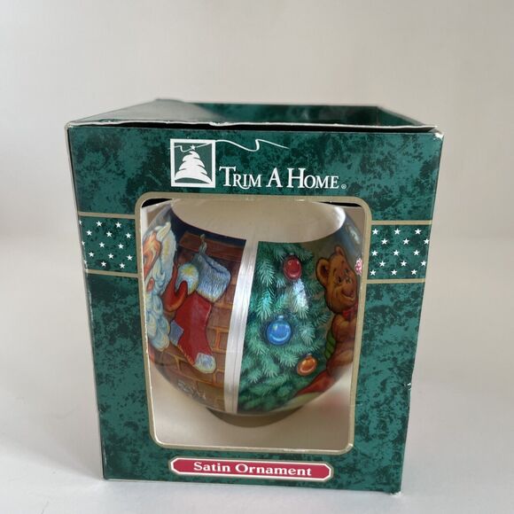 VTG 1999 TRIM A HOME SATIN ORNAMENT SANTA LITTLE TEDDY BEAR EATING PORAGE - Picture 3 of 14